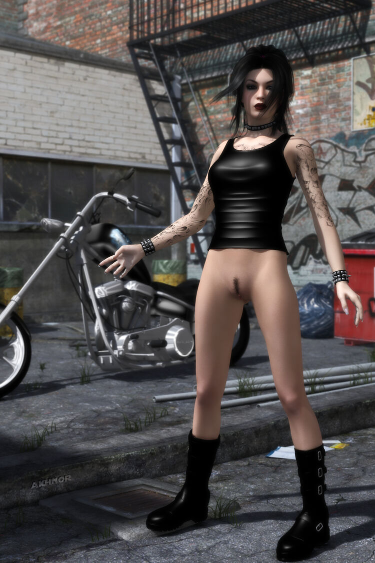 Gothic girl and bike