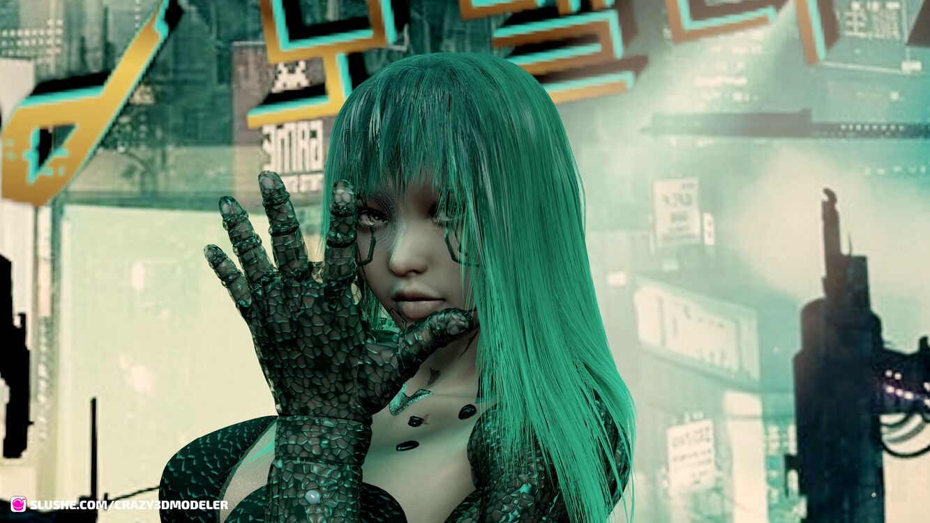 My Model in cyberpunk type scene