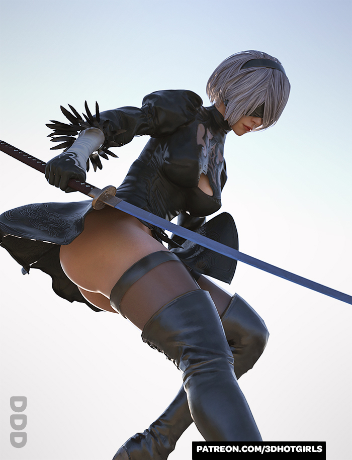 2B Shows Off Her Assets With Up Skirt Action
