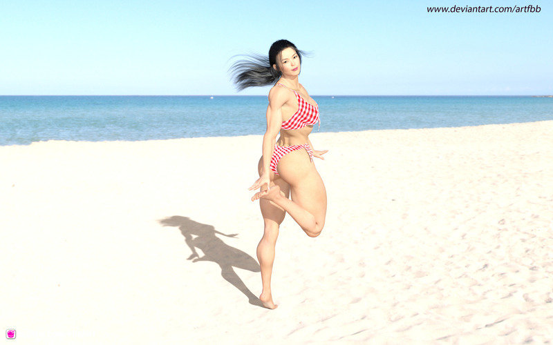 Asian muscle chick on the beach