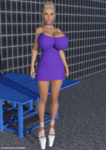 Busty Purple Dress Blonde