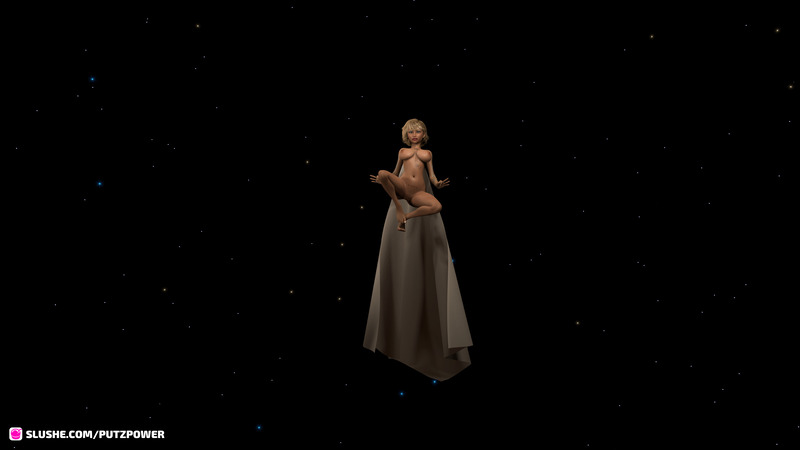 Tripping out VR  in Zero-G with a busty naked chic and a simulated sheet.