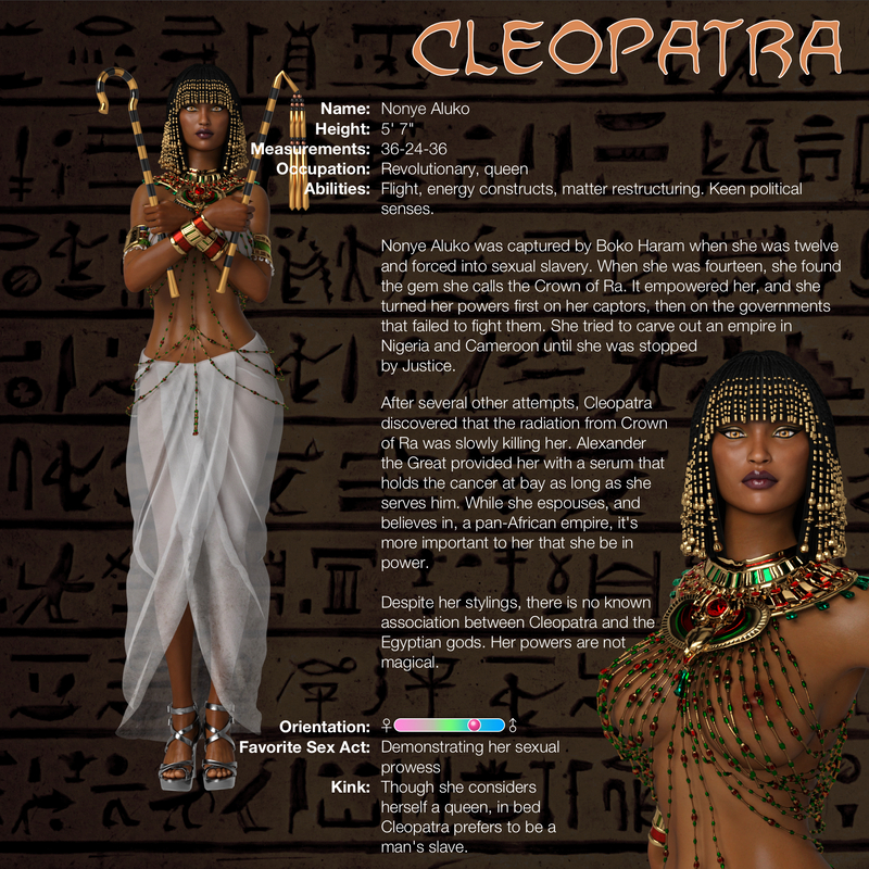 Character Sheets: Cleopatra and Solitaire