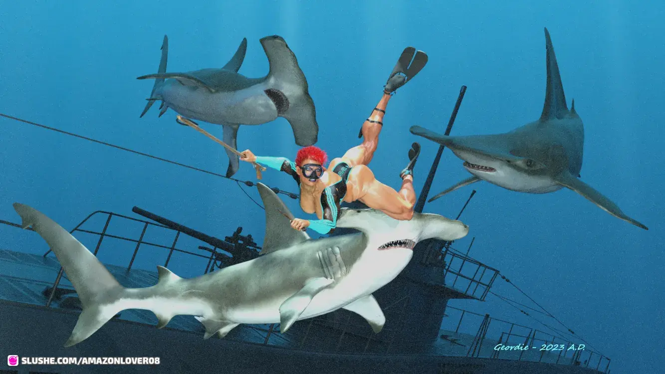 Underwater Lust skindiver vs Sharks 4B