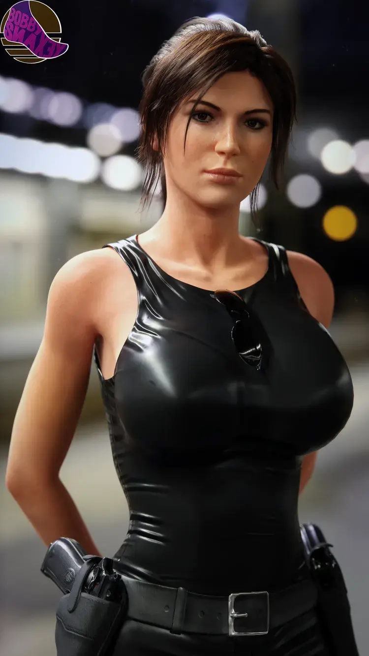 Lara Croft in Trinity's clothes