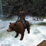 Q riding his bear