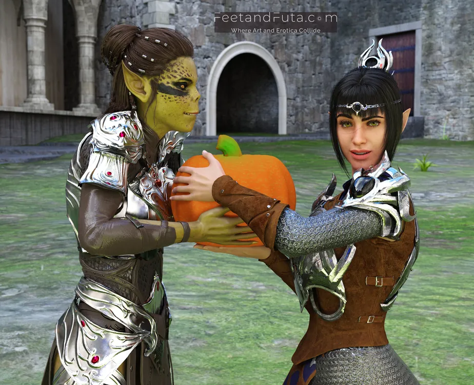 Lae'zel and Shadowheart celebrate Halloween 