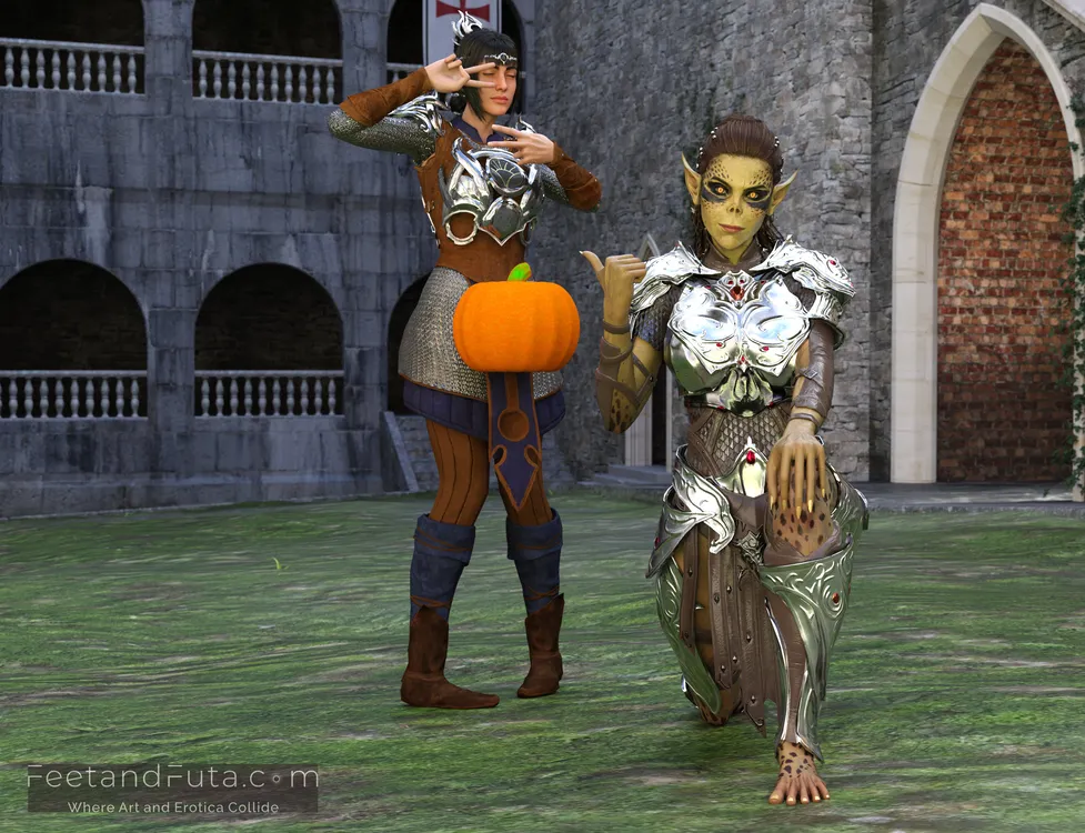 Lae'zel and Shadowheart celebrate Halloween