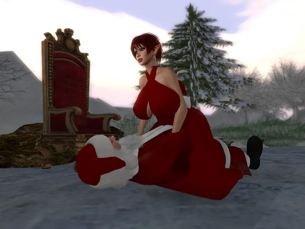 Sandy tackles Santa and tells him to give her everything in his sack