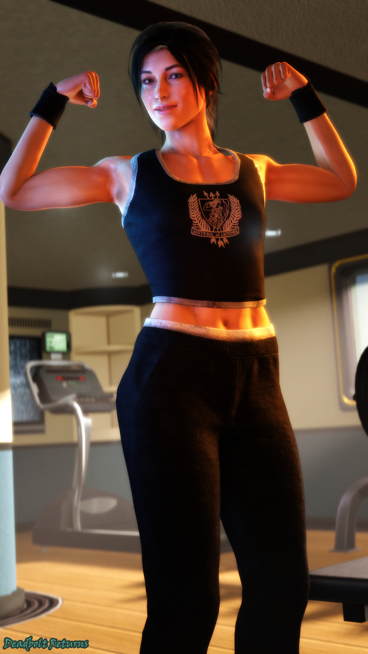 Lara Croft at a Private Gym