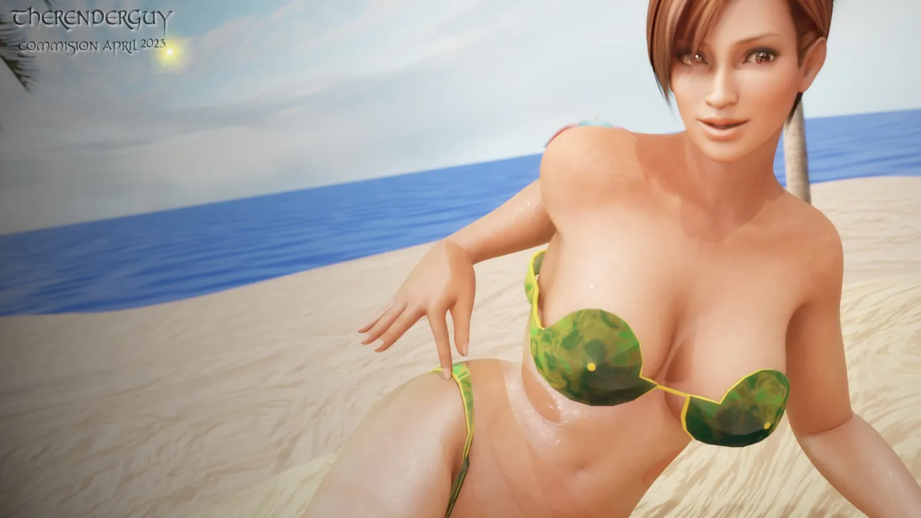 Lisa under the sun in green bikini