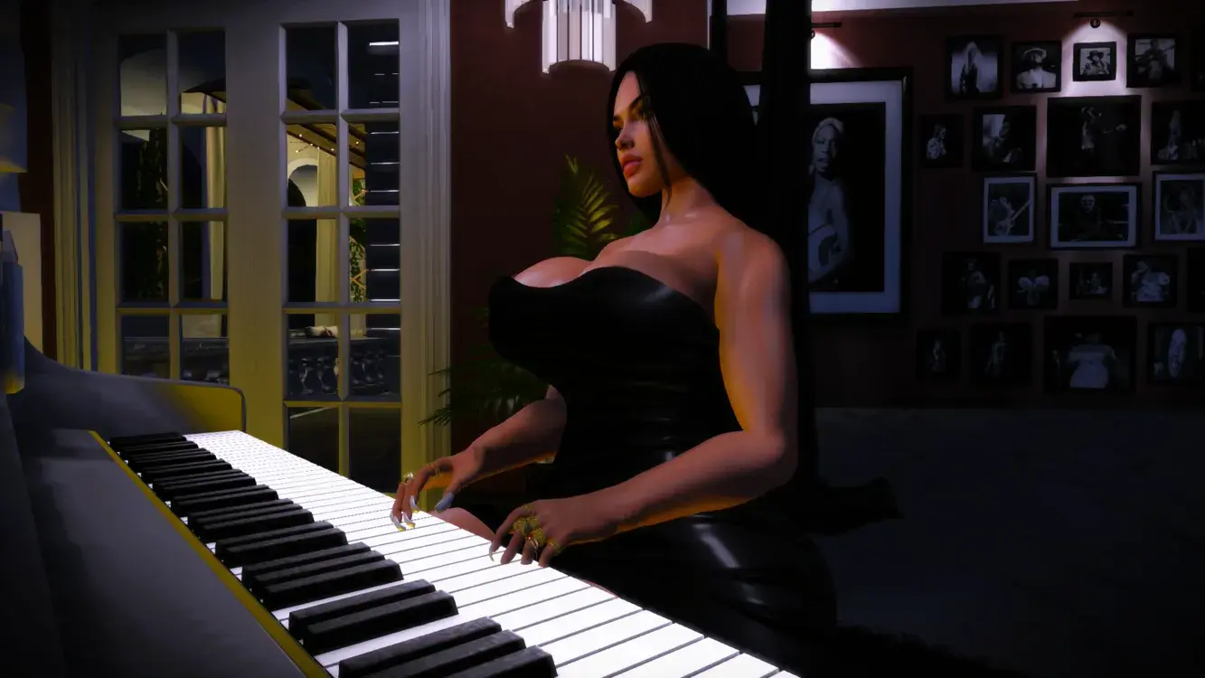 Mysterious lady playing piano