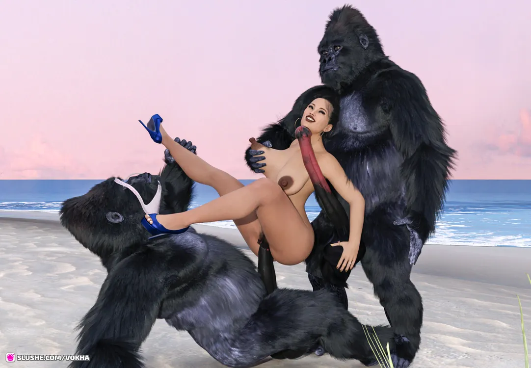 Bella seduce two monkeys 5