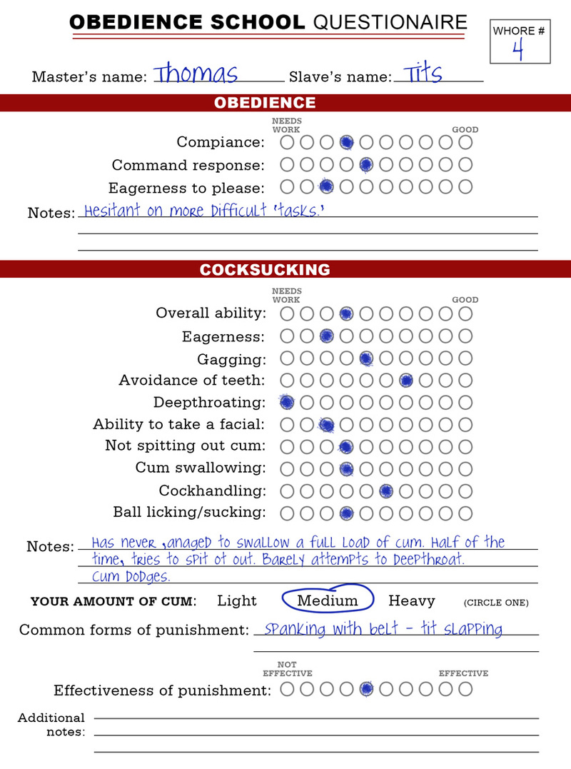 obedience school questionaire form