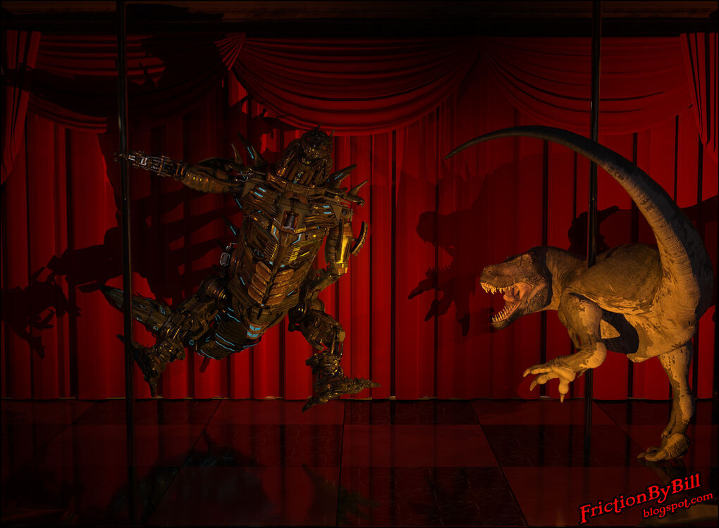 Sexy Mechagodzilla and T-Rex Pole Dance