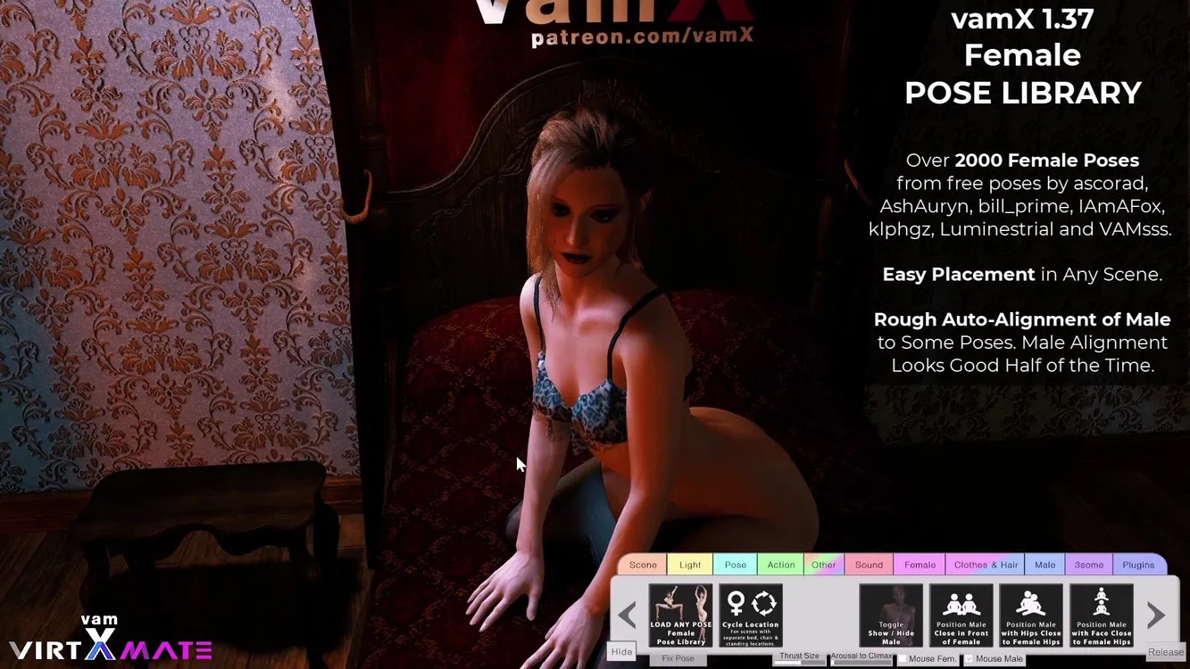 vamX 1.37 - Female POSE LIBRARY, Load Any Female Pose, Rough Male Auto-Align to Some Poses
