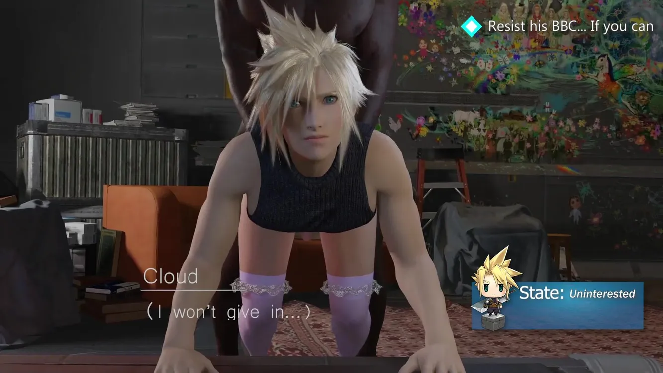 Cloud Strife tries to resist a big cock